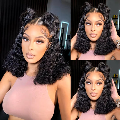 12A Short Bob Wig Deep Wave 100% Human Hair Wigs Ready to Go Glueless Wigs Brazilian Water Wave Lace Frontal Wigs for Women