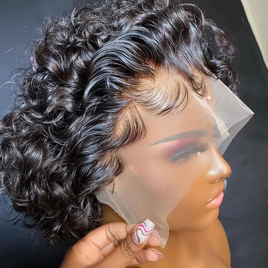 Pixie Cut Color Black Wig Human Hair 13X1 Lace Frontal Wigs Human Hair Short Bob Human Hair Wigs for Black Women Lace