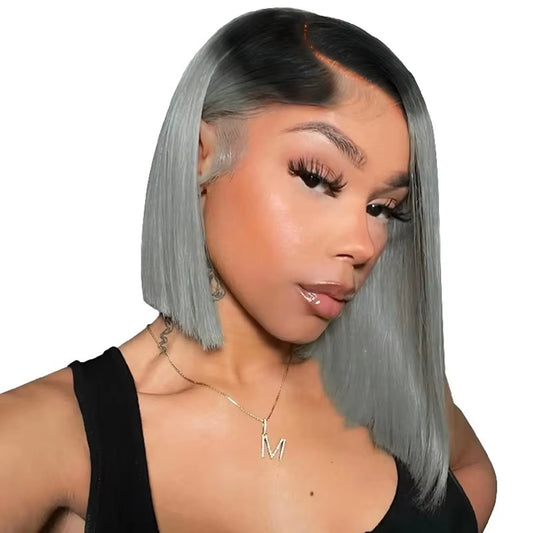 1B/Grey Bob Human Hair Wigs for Women Short Straight Bob Human Hair Wig 14Inch 13×4 Frontal Transparent Lace Human Hair Wigs