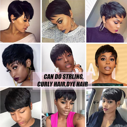 Short Human Hair Wigs with Bangs Short Pixie Wig Human Hair for Women Fashion Full Machine Duby Wig Cheap Black Red Party Wigs