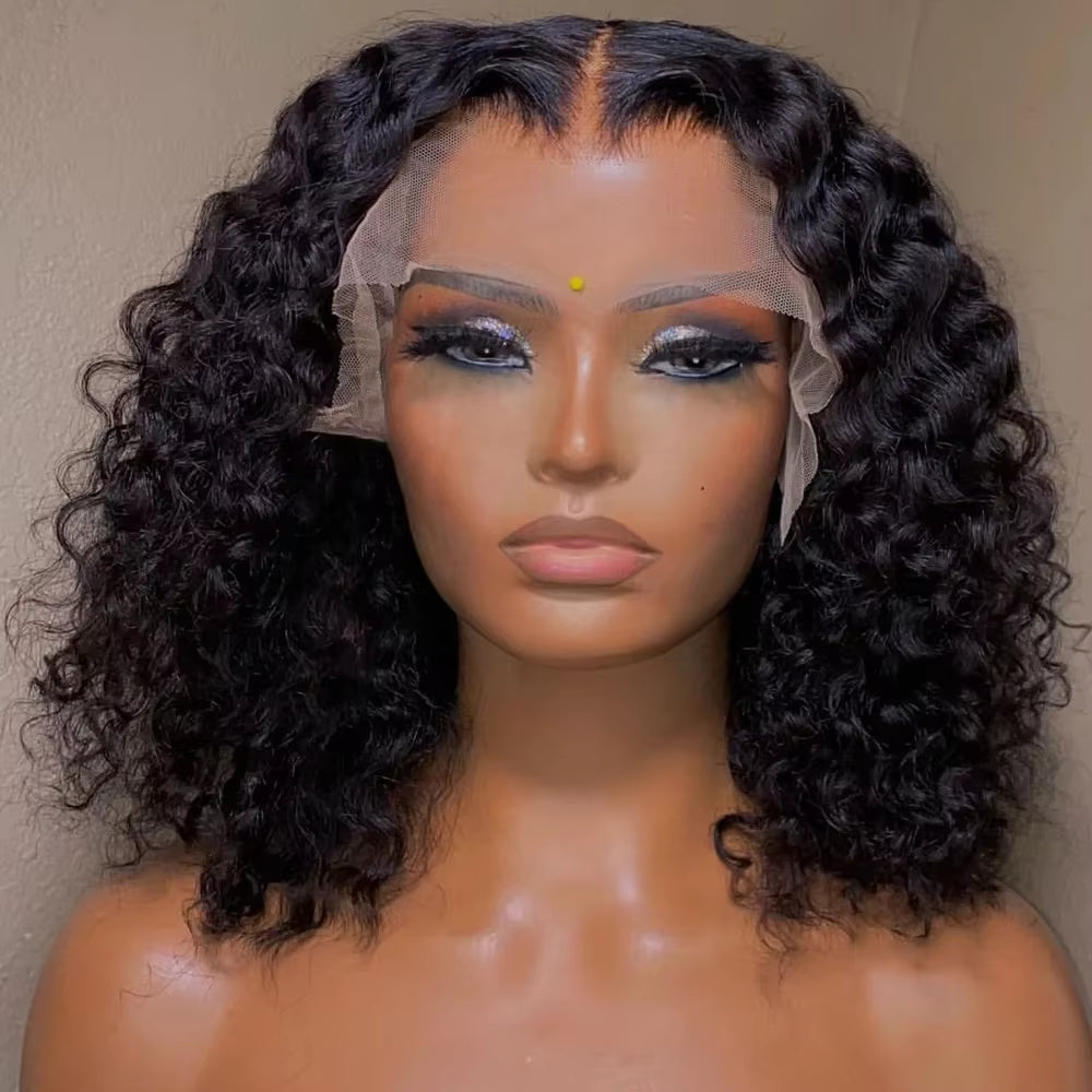 12A Short Bob Wig Deep Wave 100% Human Hair Wigs Ready to Go Glueless Wigs Brazilian Water Wave Lace Frontal Wigs for Women