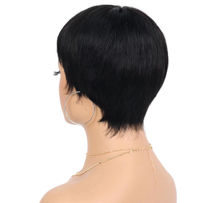 Short Human Hair Wigs with Bangs Short Pixie Wig Human Hair for Women Fashion Full Machine Duby Wig Cheap Black Red Party Wigs