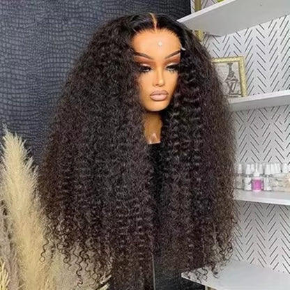 13X4 Lace Front Synthetic Wig for Black Women Natural Black Color Jerry Curly Prepluck Bleach Knot Baby Hair Cosplay Daily Party