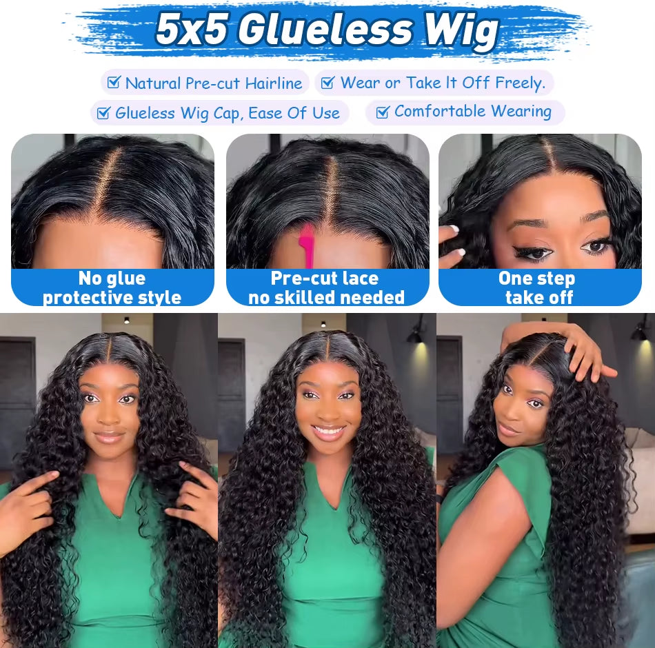 Xcurly Loose Deep Wave Glueless 5X5 Ready to Wear Lace Closure Wig 220% Pre Plucked Water Curly Transparent Human Hair Wigs