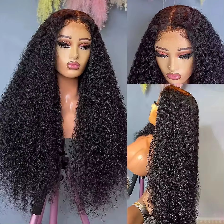 13X4 Lace Front Synthetic Wig for Black Women Natural Black Color Jerry Curly Prepluck Bleach Knot Baby Hair Cosplay Daily Party