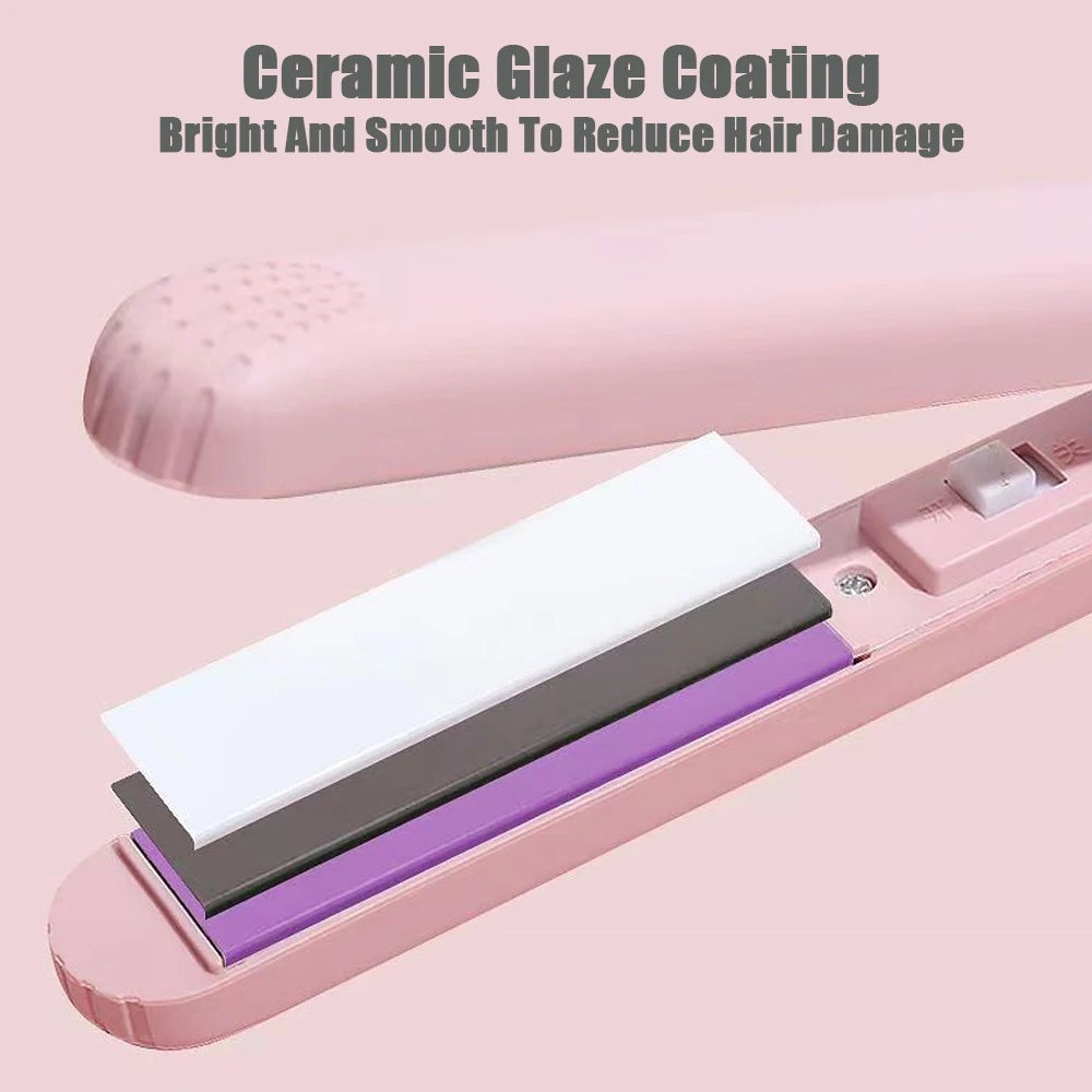 Pink Ceramic Flat Iron Hair Straightener for Smooth Finish Ceramic Floating Plates Quick Heat up Pro Salon Curler Hair Wand