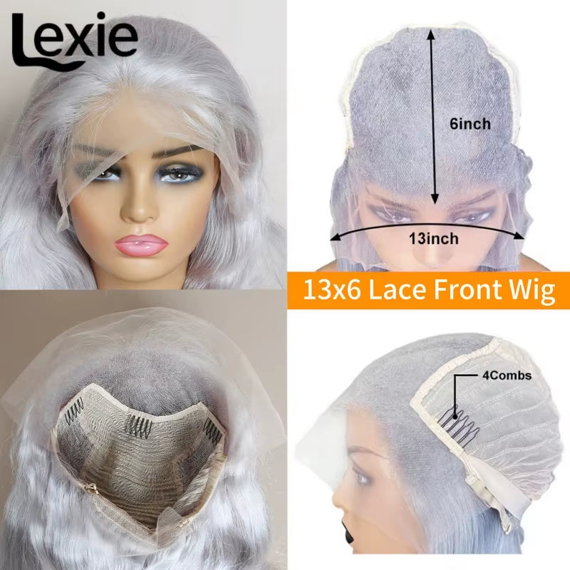 Grey 13X6 Hd Transparent Lace Frontal Wig Raw Vietnamese Human Hair Wigs Silver Straight Lace Front Wigs for Women 30 32 36 Inch