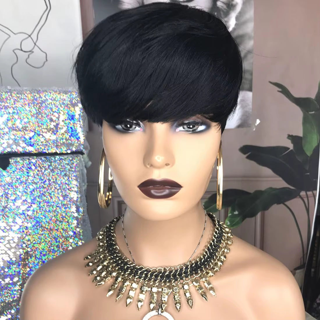 Short Human Hair Wigs Pixie Cut Wigs with Bangs for Black Women Blonde Color Pixie Wigs for Women Full Machine Made Wigs