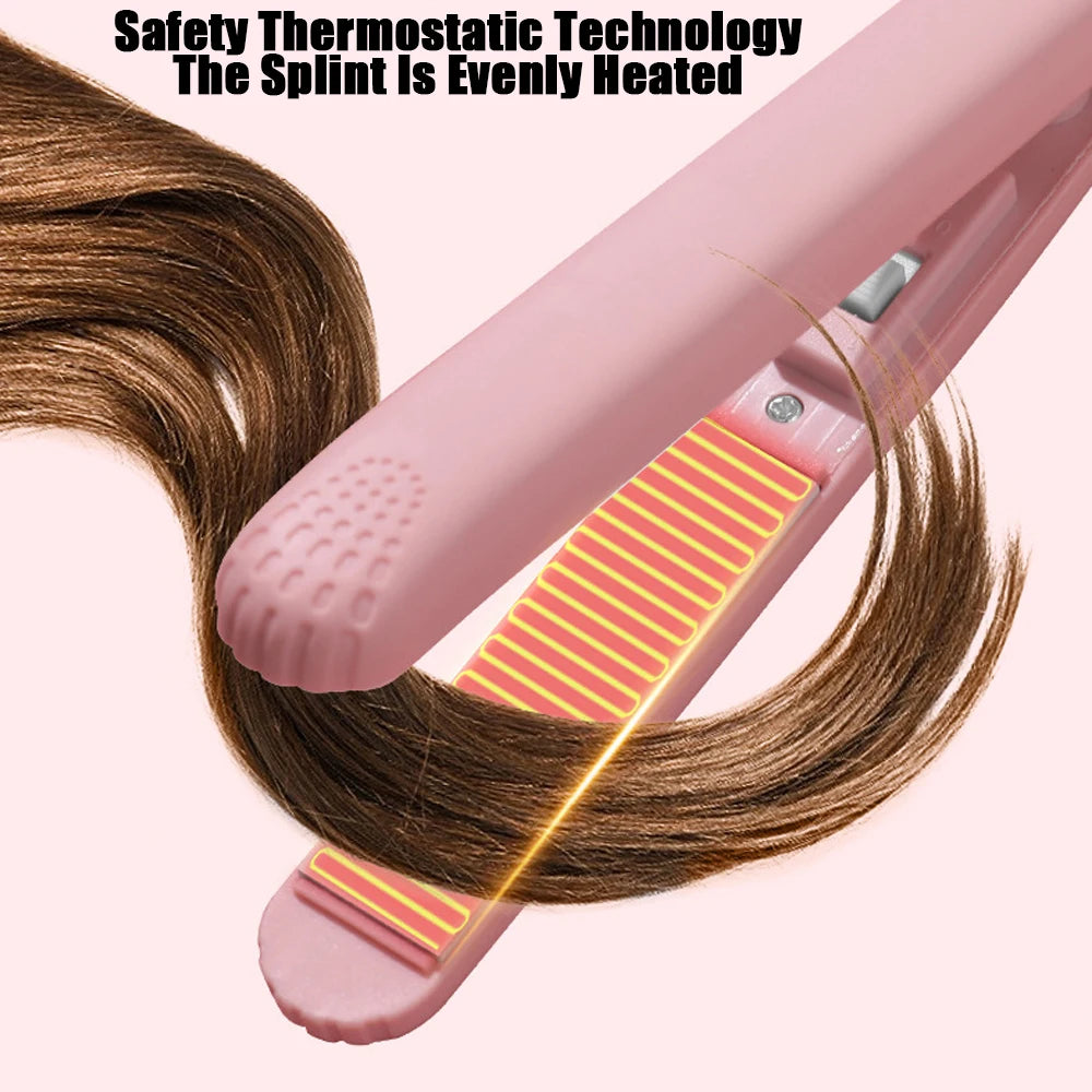 Pink Ceramic Flat Iron Hair Straightener for Smooth Finish Ceramic Floating Plates Quick Heat up Pro Salon Curler Hair Wand