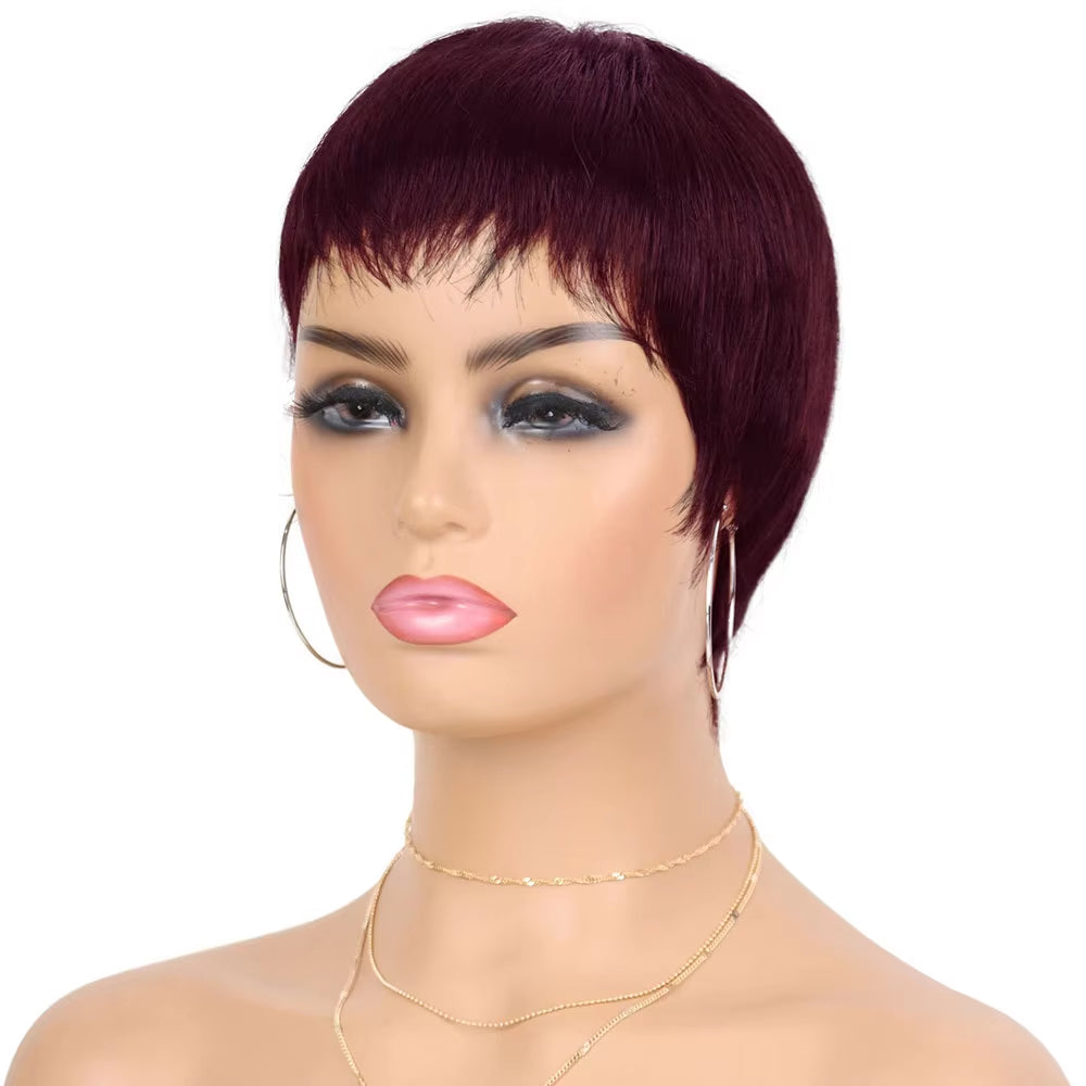 Short Human Hair Wigs with Bangs Short Pixie Wig Human Hair for Women Fashion Full Machine Duby Wig Cheap Black Red Party Wigs