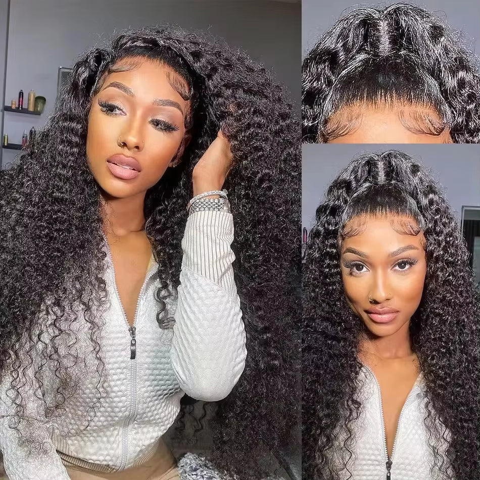 13X4 Lace Front Synthetic Wig for Black Women Natural Black Color Jerry Curly Prepluck Bleach Knot Baby Hair Cosplay Daily Party