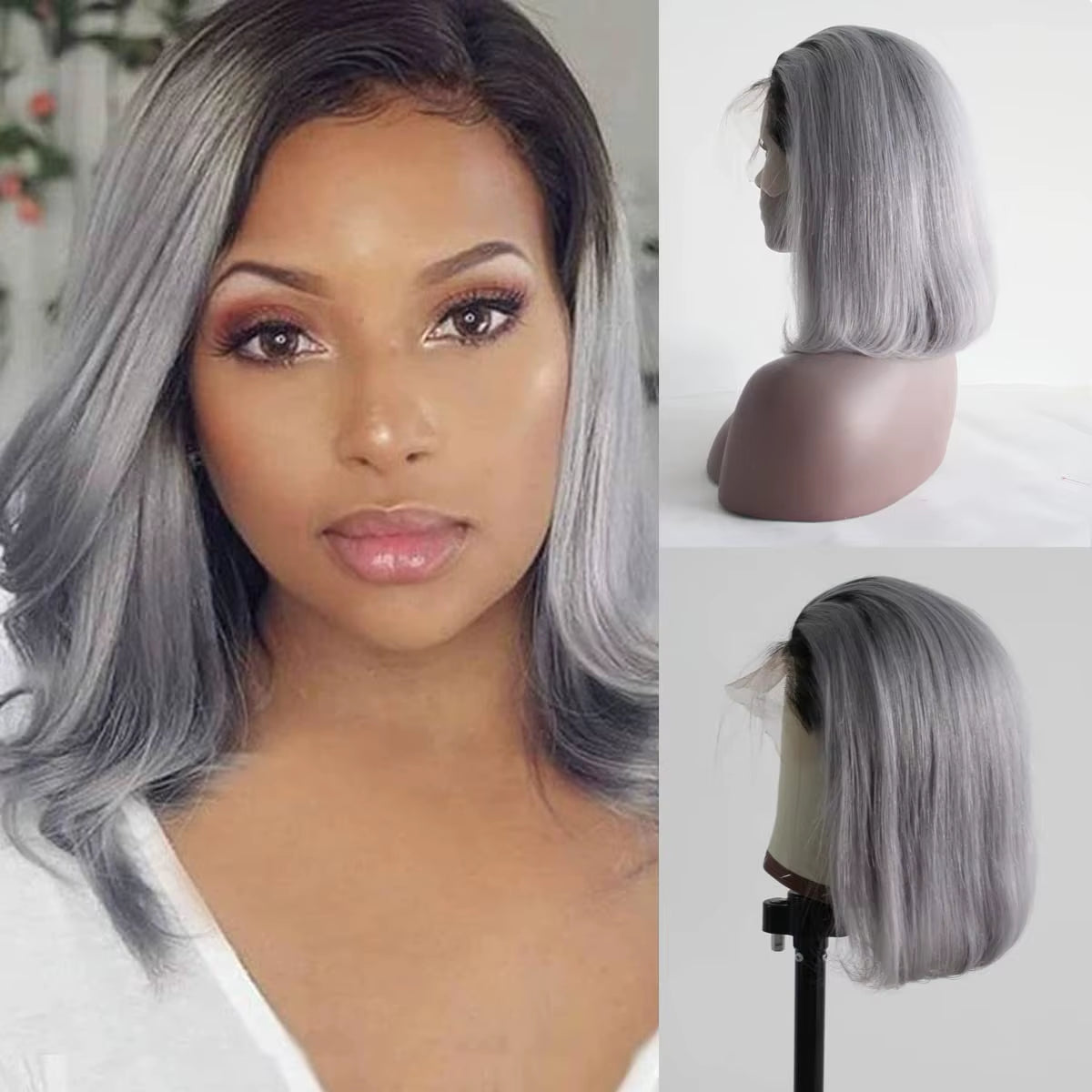 Silver Grey Colored Transparent Lace Front Wig Human Hair 13X6 Brazilian Remy Straight Lace Frontal Wig Human Hair 150 Density