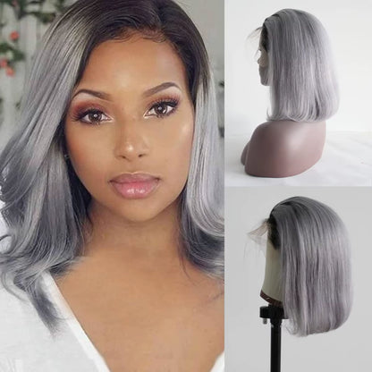 Silver Grey Colored Transparent Lace Front Wig Human Hair 13X6 Brazilian Remy Straight Lace Frontal Wig Human Hair 150 Density